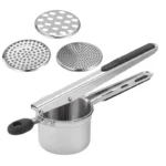 Heavy Duty Stainless Steel 15oz Potato Ricer,Potato Masher and Press with 3 Replaceable Discs Spaetzle Silicone Grip