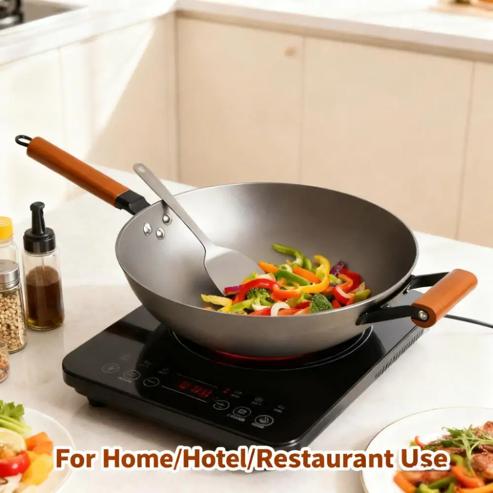 H2fe0699135e44dcf921ab4ef7da6c8a82.webp Not Easy to Rust Lightweight 32cm Cast Iron Wok Traditional Wok Pan Anti-corrosion Non-Stick with Glass Cover for Restaurant Use - Image 1