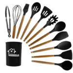 Wholesale Custom Kitchen Utensils Set 12 Piece Silicone Kitchen Utensils Set Silicone Cookware With Wooden Handle for Cooking - Image 5