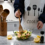 GL Wooden Cooking Utensil Set Non-stick Pan Kitchen Tool Wooden Cooking Spoons and Spatulas Wooden Spoons for Cooking Salad Fork - Image 3