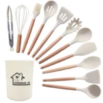 Wholesale Custom Kitchen Utensils Set 12 Piece Silicone Kitchen Utensils Set Silicone Cookware With Wooden Handle for Cooking - Image 6