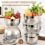 Kitchen Non Slip Stainless Steel Mixing Bowl Vegetable Salad Nesting Bowl and Grater Set with Lids - Image 5