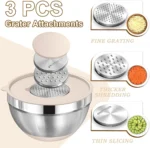 Kitchen Non Slip Stainless Steel Mixing Bowl Vegetable Salad Nesting Bowl and Grater Set with Lids - Image 3