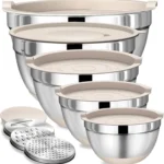 Kitchen Non Slip Stainless Steel Mixing Bowl Vegetable Salad Nesting Bowl and Grater Set with Lids