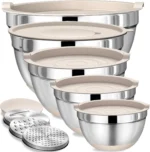 Kitchen Non Slip Stainless Steel Mixing Bowl Vegetable Salad Nesting Bowl and Grater Set with Lids