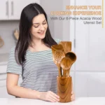 GL Wooden Cooking Utensil Set Non-stick Pan Kitchen Tool Wooden Cooking Spoons and Spatulas Wooden Spoons for Cooking Salad Fork - Image 6