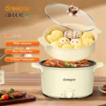 Dreepor 2L Multifunction Electric Cooker Non-Stick Mini Rice Cooker Pot Electric Skillets Electric Cooking Pot for Home Dorm